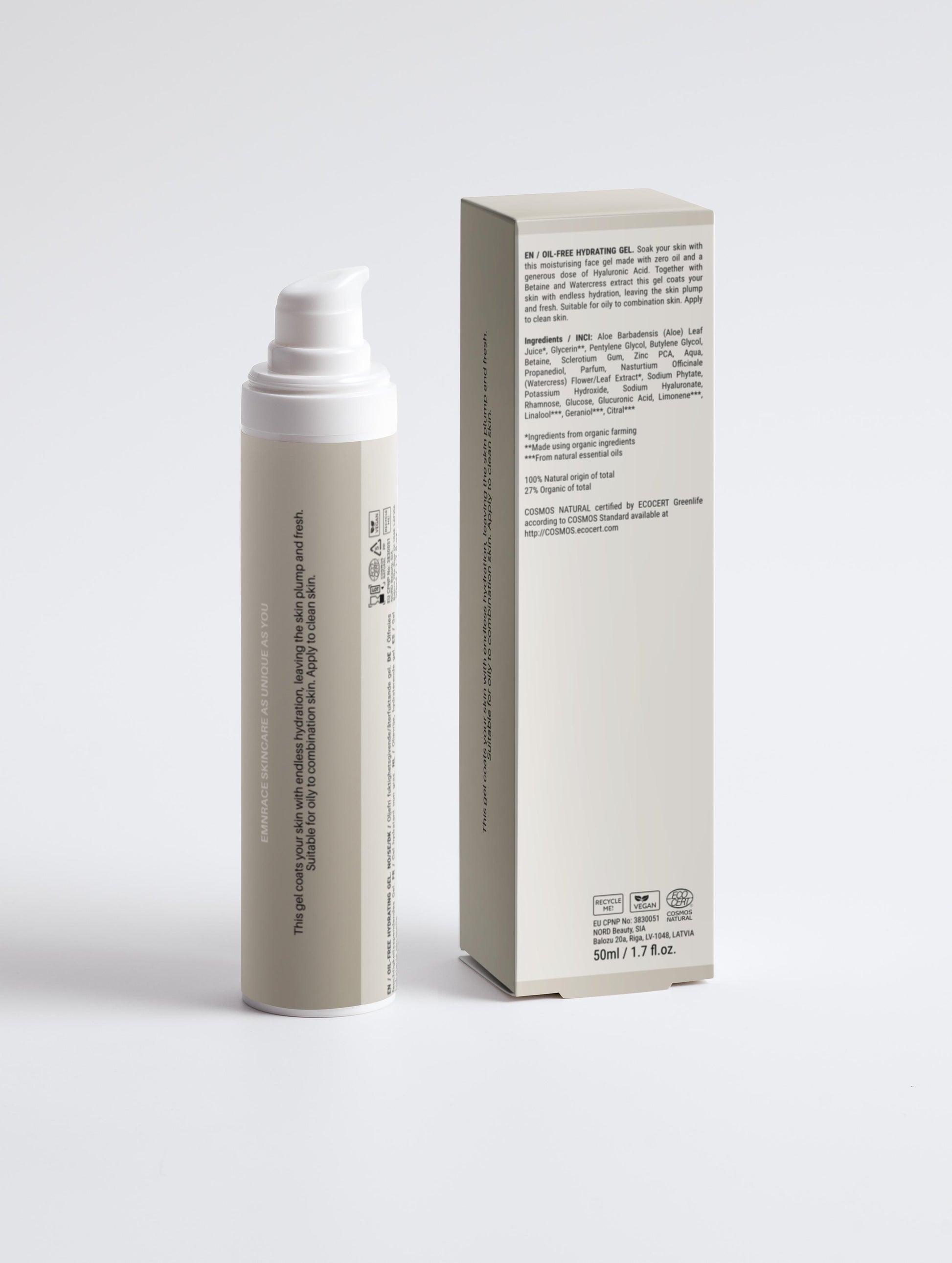 Back of the bottle and box of the oil free cream